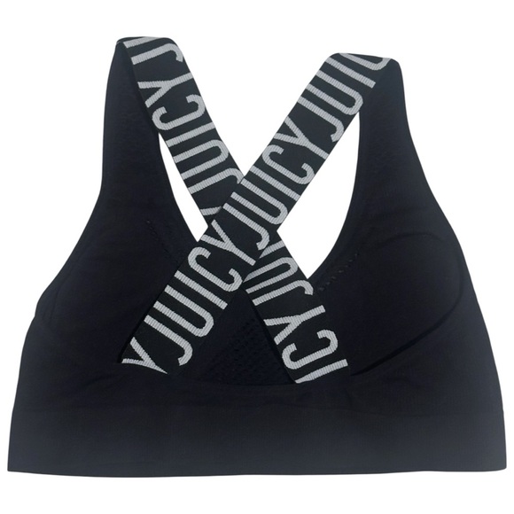 Juicy Couture Intimates Logo Crossback V-Neck Sports Bra Black Women’s Small - Picture 2 of 3